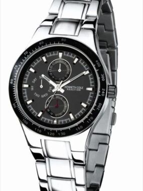 Kenneth Cole Reaction Men's Silver Stainless Steel Watch with Black Dial